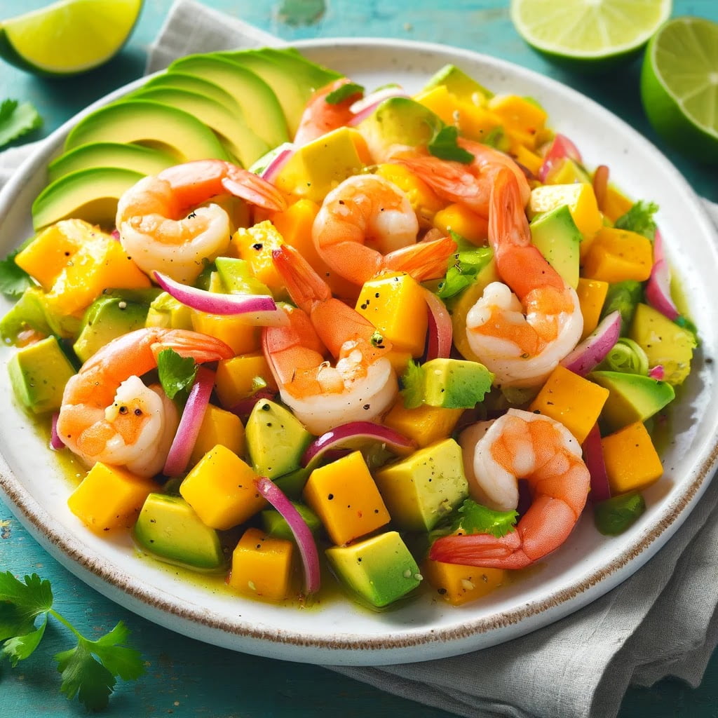 Ensalada Tropical de Camarón con Mango y Aguacate